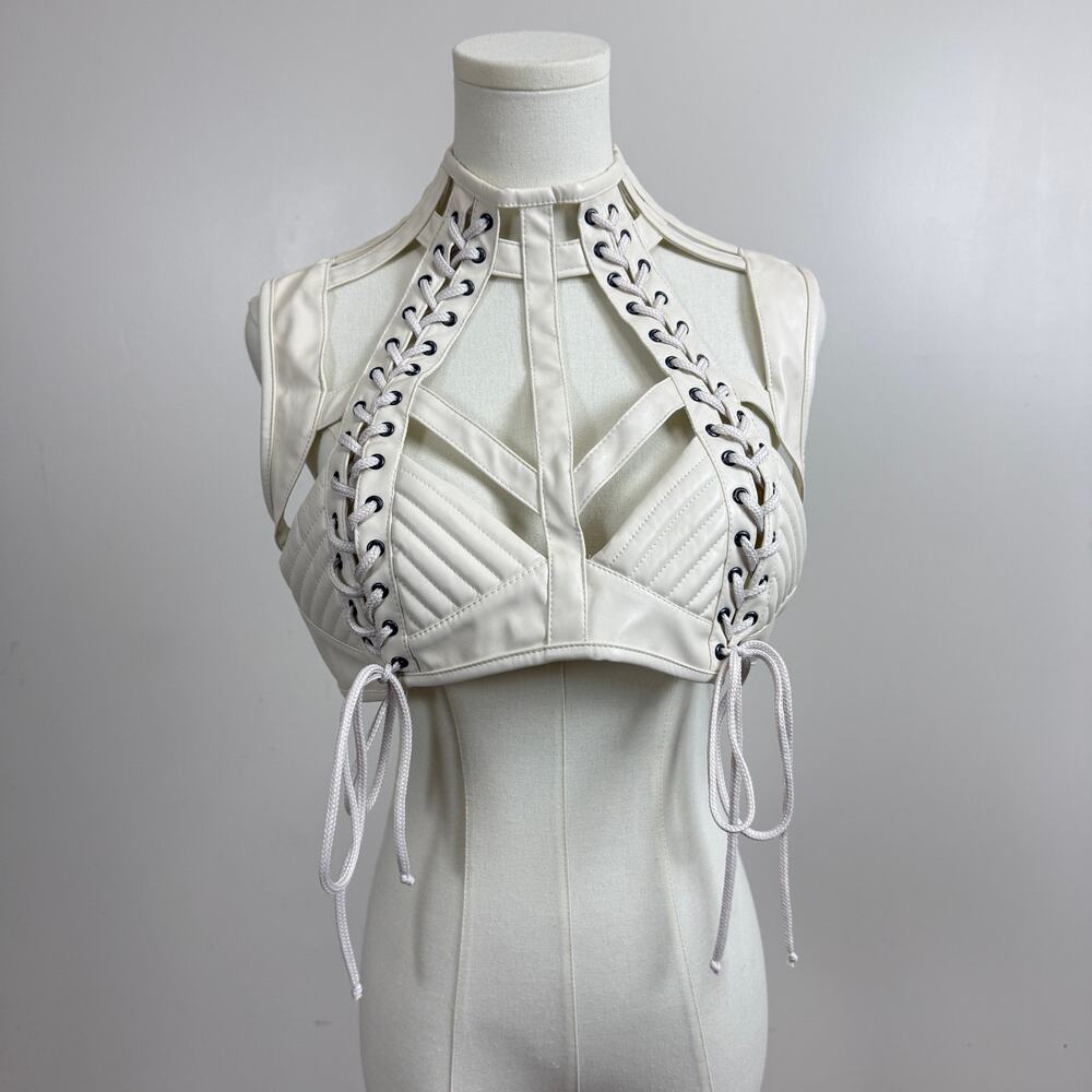 Dolls kill RUDE AWAKENING HARNESS BRA TOP White Size Large Club Exx